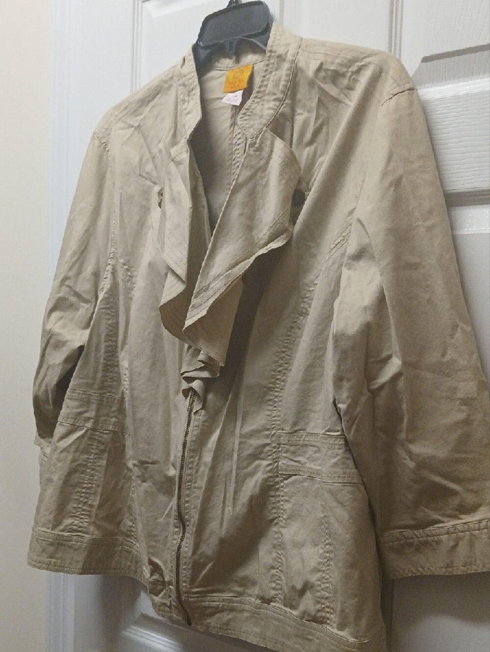 Ruby Rd. Tan Ruffle-Front Trench Jacket - Picture 2 of 4